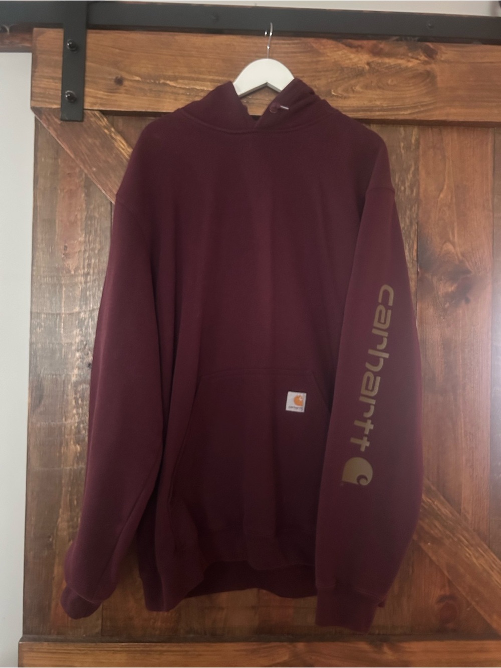 Carhartt Men's Maroon Crewneck Hoodie with Sleeve Logo
